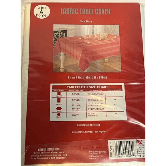 Kmart White Fabric Table Cover Satin Stripe Oblong 60 in x  102 in Trim A Home - Picture 4 of 7